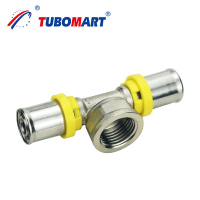 Tubomart OEM PEX AL PEX पाइप फिटिंग गैस मल्टीलेयर पाइप फिटिंग TH शैली पीतल प्रेस फिटिंग गैस प्रणाली के लिए