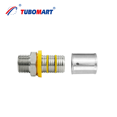 Tubomart अनुकूलित समर्थन OEM पीतल PEX AL PEX फिटिंग गैस पाइपलाइन प्रणाली पीला 16-32MM सॉकेट टी कोहनी